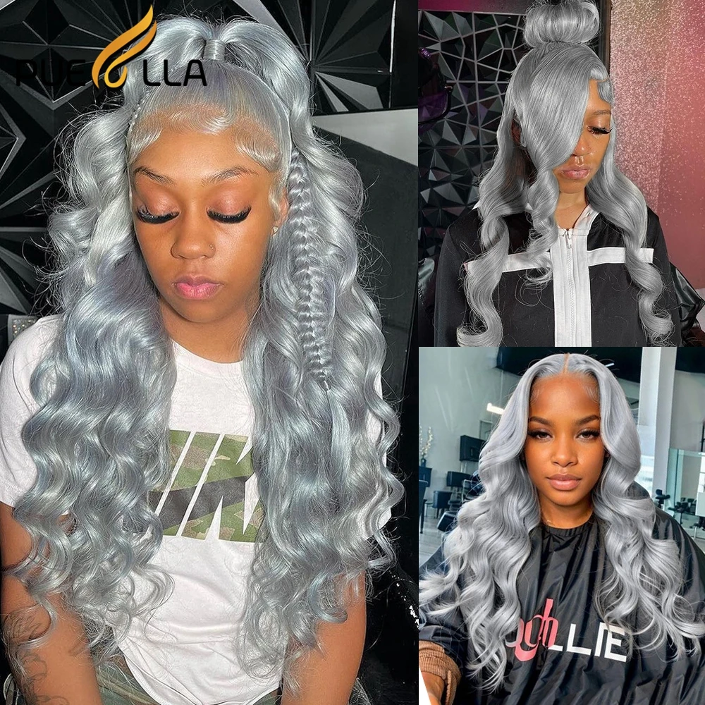 Body Wave Gray Colored HD Lace Front Wig Remy Human Hair Preplucked Gluele - £86.34 GBP+