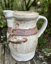 Vega Studio Art Pottery Pitcher 7 1/2&quot; Jug Wheat Accent Taupe Beige Speckled USA - £38.97 GBP