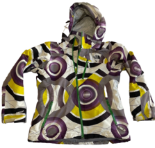 North Face Ski Jacket Women’s Medium White Yellow Purple Black Circles - $40.49