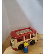 Fisher Price Little People White Red Mini Bus 1969 with Wooden Teacher  - $27.44 CAD