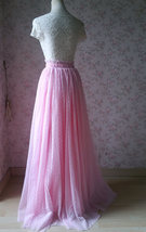 Pink Maxi High Split Tulle Skirt Pink Polka Dot One Side Split Tulle Tutu Skirt  image 4