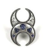 Obey Size 6 Antique Silver Zebu Horn Crescent Moon Blue Stone Ring Jewelry - $9.89