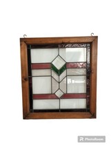 Antique Stained And Leaded Glass Geometric Framed Window Panel 21&quot;x 23&quot; - £280.93 GBP