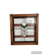 Antique Stained And Leaded Glass Geometric Framed Window Panel 21&quot;x 23&quot; - £280.93 GBP