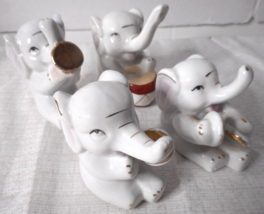 4 Pcs Small White Porcelain Elephant Figurines Musical Band Hollow 3 1/2... - £23.34 GBP