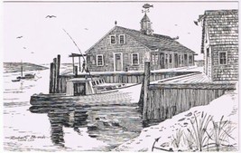 Postcard Cape Cod Fish Pier Line Drawing Cape Cod Massachusetts - £2.27 GBP