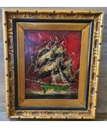 Vintage Textured Ship Painting Framed Signed Howard Mann Art Center 13x15 - £115.68 GBP