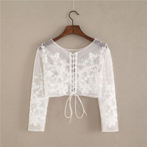 White Lace Crop Tops Wedding Bridal Custom Plus Size Floral Crop Lace Shirts image 2