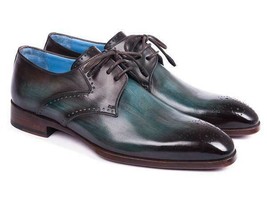 Paul Parkman Mens Shoes Derby Turquoise Brown Medallion Toe Handmade 6584-TRQ - £319.67 GBP