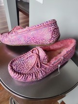 Ugg Dakota Pink  Leather Wool Lined Slip On Moccasin Slippers shoes size 6 - £61.22 GBP