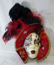  Large La Maschera Del Galeone Red and Black Feathered Wall Mask  - $99.00