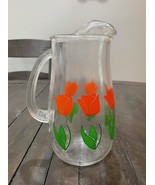 Vintage Red Tulip 1 Quart Glass Pitcher Floral Juice Drink - $17.81