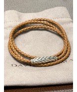 David Yurman Sterling Silver Chevron Triple Wrap Light Brown Leather Bra... - $395.98