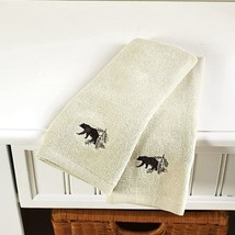 Embroidered Bear Hand Towels Mountain Lodge Theme Bathroom Decor Set of 2 NEW - £13.34 GBP