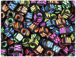 BeadTin Black Opaque 7mm Cube Alpha Plastic Beads - Colored Letter W (75... - $2.09