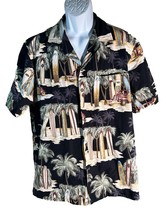 RJC Men&#39;s Short Sleeve Button Down Woody Hawaiian Shirt Black XL - £10.88 GBP