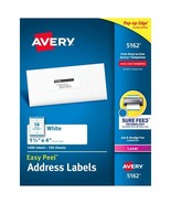 Avery 1-1/3 x 4&quot; Laser White Address Labels 140 Labels 10 Sheets 5162 - £5.47 GBP