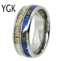 Wedding Jewelry Deer Antler Inlay Silver Dome Tungsten Rings for Men&#39;s Bridegroo - £30.87 GBP