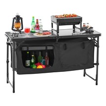 Camping Kitchen Table Folding Portable Outdoor Cook Station 3 Adjustable... - $83.65