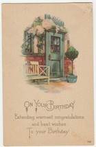 Vintage Postcard On Your Birthday Green Door To House - £5.45 GBP