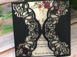 Black handmade invitation cards,laser cut Wedding Invitation,pack of 50pcs - £39.56 GBP