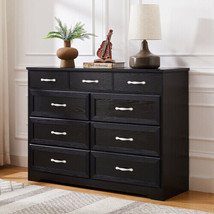 Bedroom Dresser, 9 Drawer Long Dresser With Antique Handles, Wood Chest - £244.41 GBP