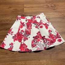 lORANE Floral Peacock Mini Skirt Red White Pleated Scuba Womens Size 38/... - $17.82