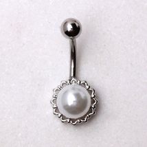 316L Stainless Steel White Faux Pearl Navel Ring - £13.50 GBP