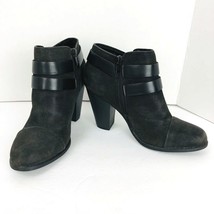 Lauren Conrad Size 7 Med Black Double Strap Ankle Bootie Zip Suede Like - $39.99