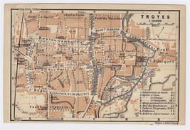 1904 Original Antique City Map Of Troyes / France - $22.16