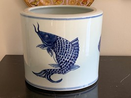 Chinese Porcelain Blue Fish Decoration Orchid Planter - $179.00