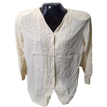 Talbots Womens Silk Top Blouse 12 Long Sleeves Button Front Ivory Embroi... - £13.55 GBP