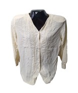 Talbots Womens Silk Top Blouse 12 Long Sleeves Button Front Ivory Embroi... - £13.67 GBP