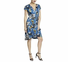 RACHEL Rachel Roy Womens 12 Teal Floral Pierce Cap Sleeve Mini Wrap Dress NWT - £31.90 GBP