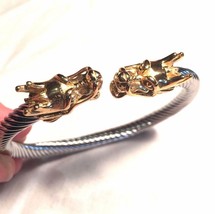 Argent Acier Inoxydable Gothique Doré Dragon Bracelet - $48.81