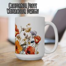Floral Coffee Cup, California Poppy Watercolor Design, Ceramic Mug, Gift... - $12.99+