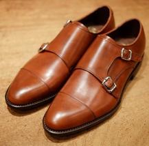 Handmade men&#39;s bespoke genuine calf leather brown monk strap dress shoes - £143.87 GBP+