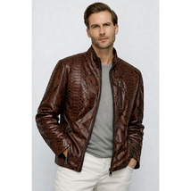 Vinci The-Boss Model By Vinci Snake Dark Brown Leather Men Jacket image 3