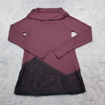 Vanity Sweater Womens S Red Black Long Sleeve Cowl Neck Lace Knit Pullover - $22.75