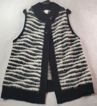 Chico&#39;s Cardigan Sweater Women Size 2 Black White Stripe Sleeveless Button Front - £17.23 GBP