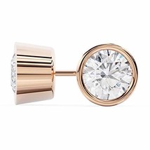 Brilliant Round Cut Solitaire Diamond Stud Earrings | Bezel Setting | 14k Rose G - £2,106.49 GBP