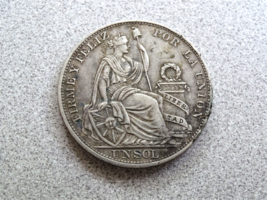 Coin 1895 Peru South America Silver Un Sol - $38.00