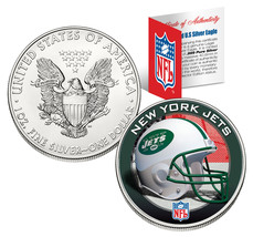 NEW YORK JETS 1 Oz American Silver Eagle $1 US Coin Colorized NFL LICENSED - £67.03 GBP