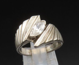 925 Silver - Vintage Marquise Cubic Zirconia Ribbed Bypass Ring Sz 7 - RG25220 - £28.12 GBP
