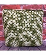 Vintage Handmade Crochet Throw Accent Pillow BOHO Home Decor Green 14x14 - $27.61 CAD