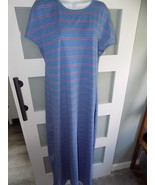 LuLaRoe Blue/Gray/Purple Striped Maria Maxi Dress Size L Women&#39;s NWOT - $31.00