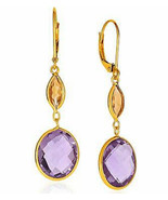 14K Yellow Gold Citrine and Amethyst Briolette pierced Earrings 1 pair, ... - €280,75 EUR