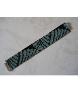 Bracelet: Turquoise &amp; Black &quot;Large Leaves&quot;, Peyote Stitch, Tube Clasp - $39.00