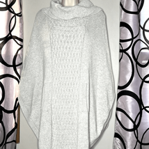 CAbi Cowl Neck Poncho S Sweater Gray Pullover 3003 Cotton Blend Cable Knit - £18.79 GBP