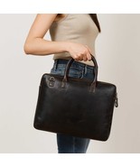 Full-Grain Brown Leather Laptop Bag: Handmade suitablet for 15.6&quot; Briefcase - $5,099.54 MXN